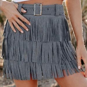 Fringe Denim Skirt